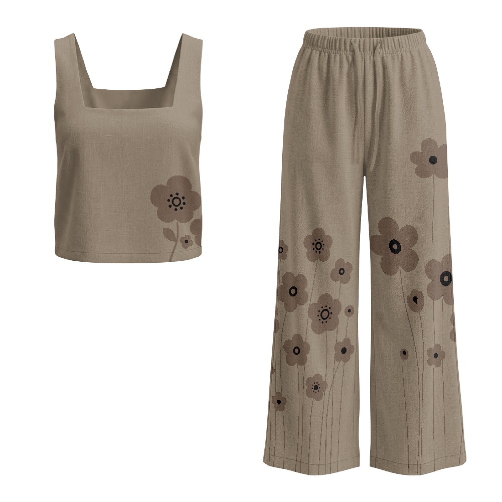 Linen Pant Wide - INSTANTARTS Conjunto de colete de linho