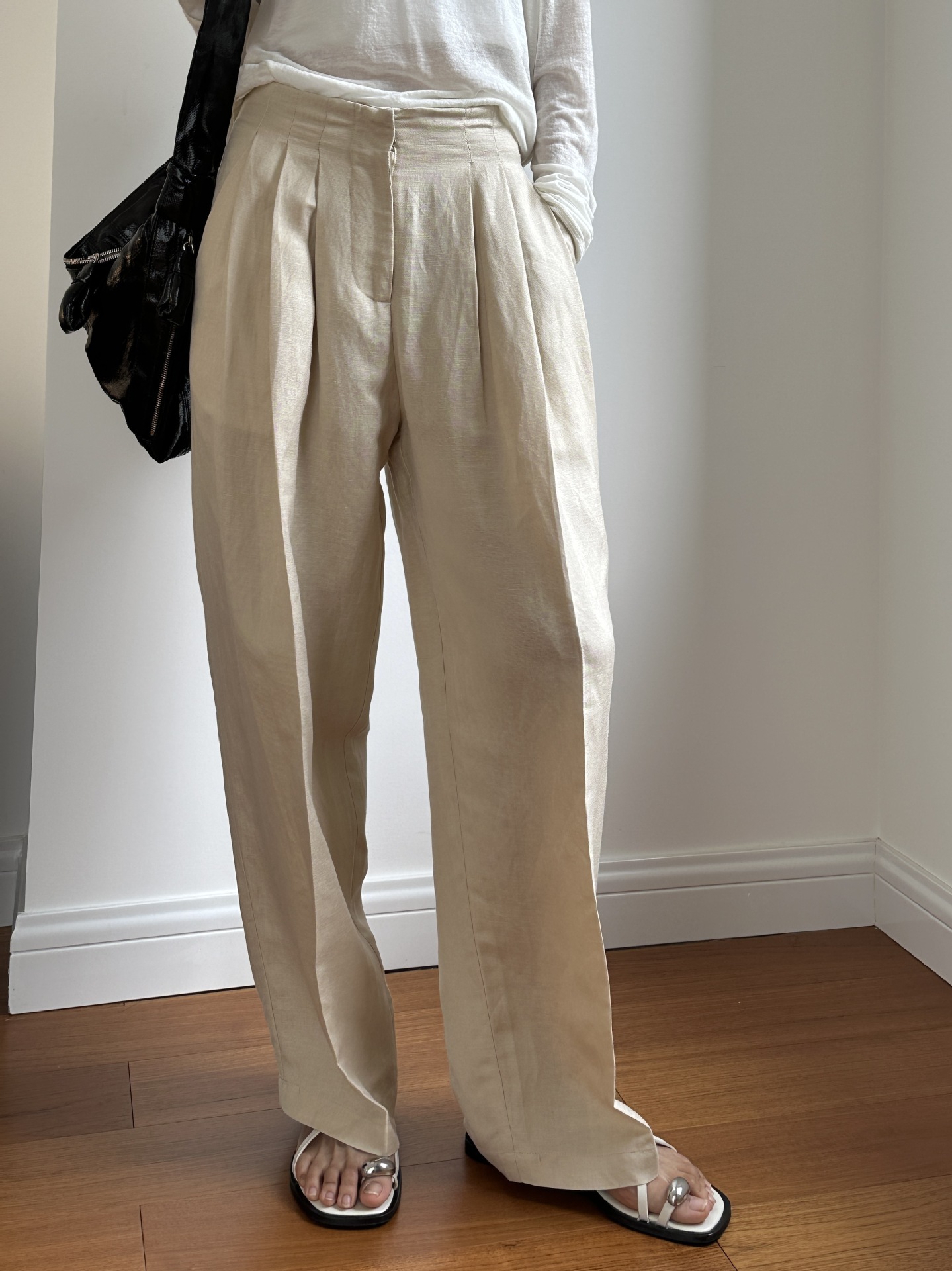 Linen Pant Wide - Calças Casuais de Linho com Pernas
