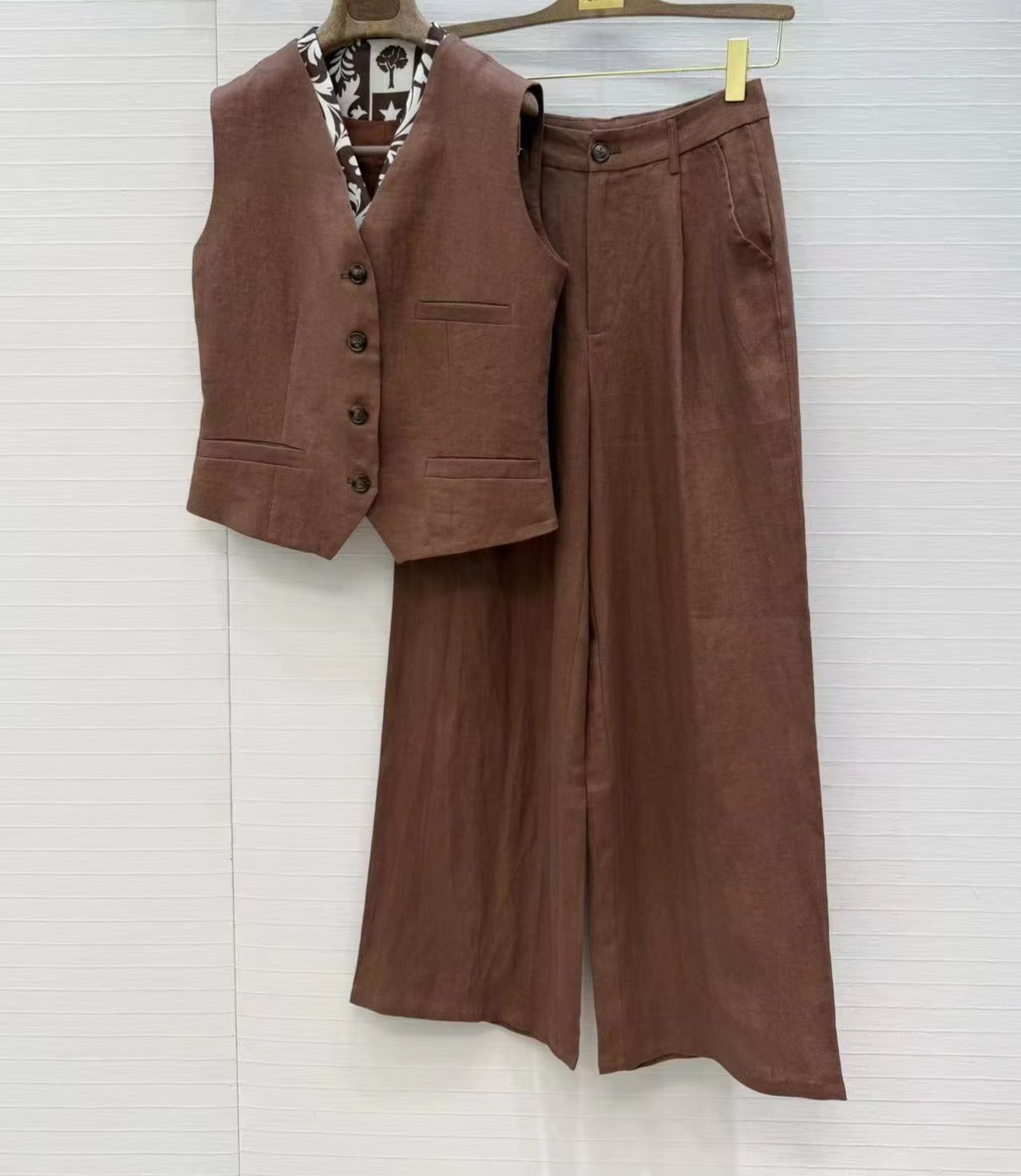 Linen Pant Wide - Conjunto casual de linho de duas