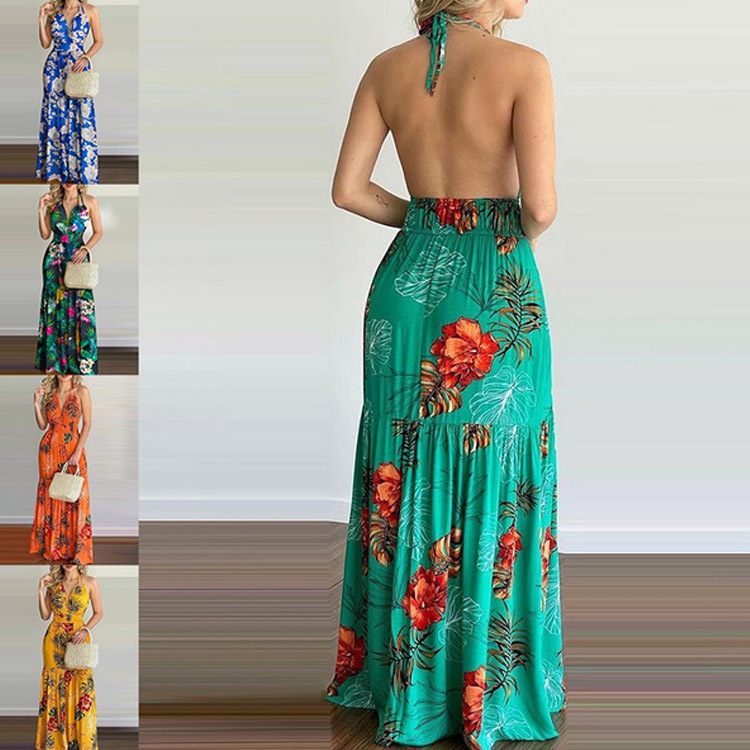 Maxi Dress Halter - Vestido Maxi Floral Longo Sem Costas