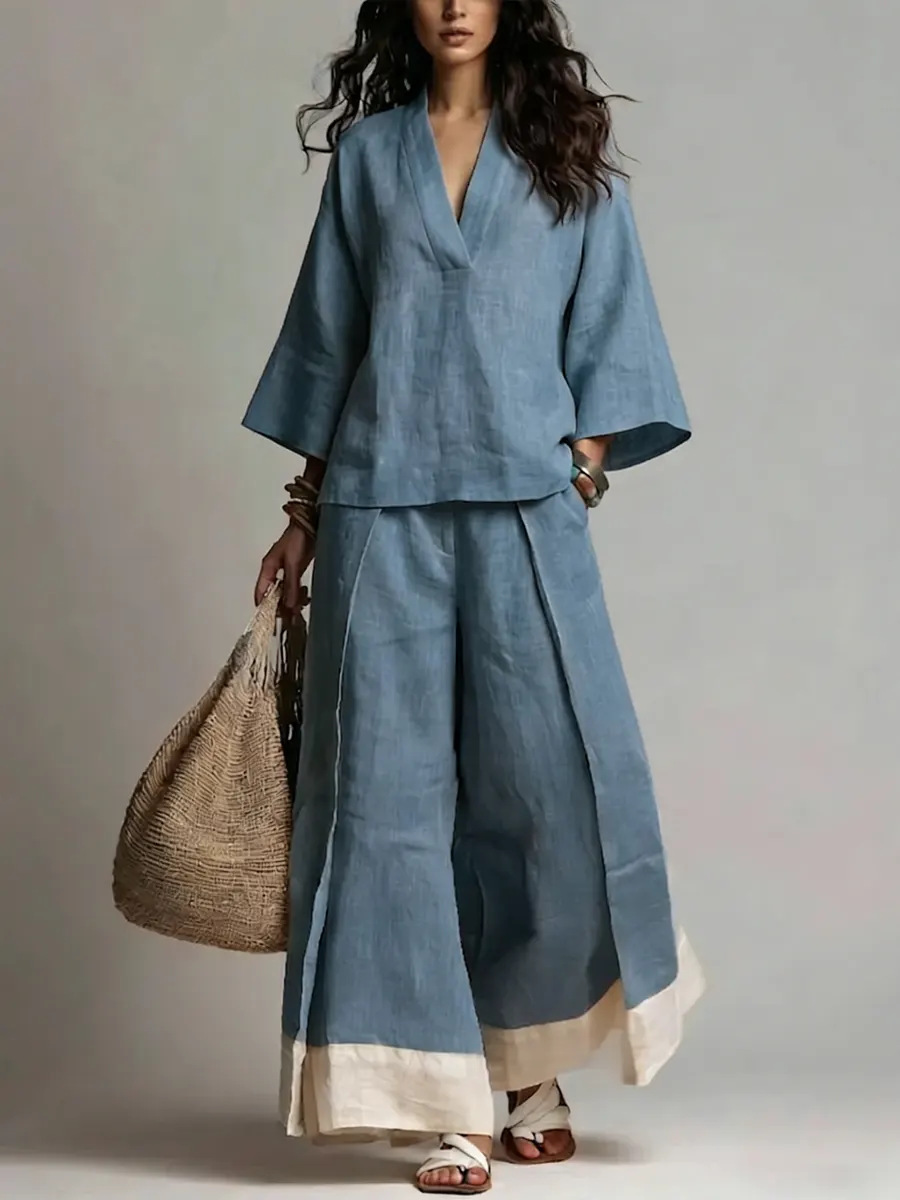 Linen Pant Wide - Conjunto Feminino de Verão em Algodão