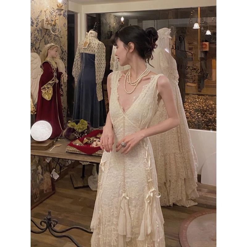 Maxi Dress Halter - Vestido Gótico de Renda Sexy Maxi